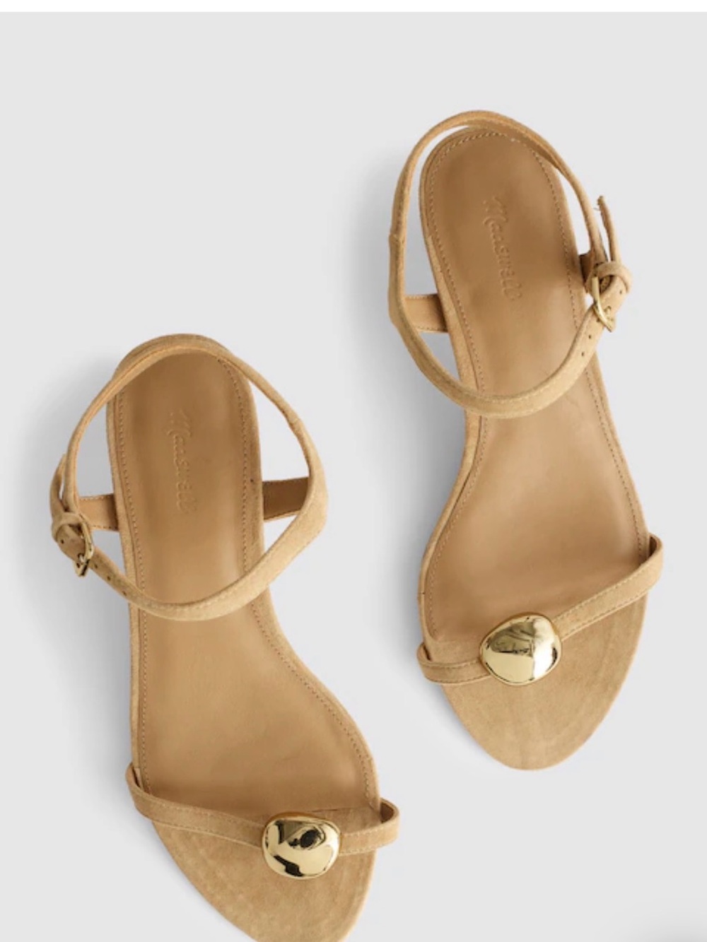Madewell Mila Sculpted Hardware Thong Sandal in Suede.